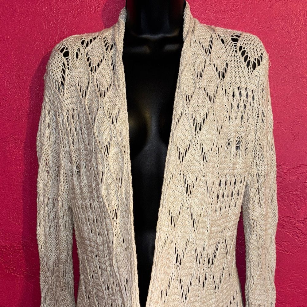 Lucky Brand Cream Open-Front knit Cardigan. Sz Large. grannycore, cottagecore